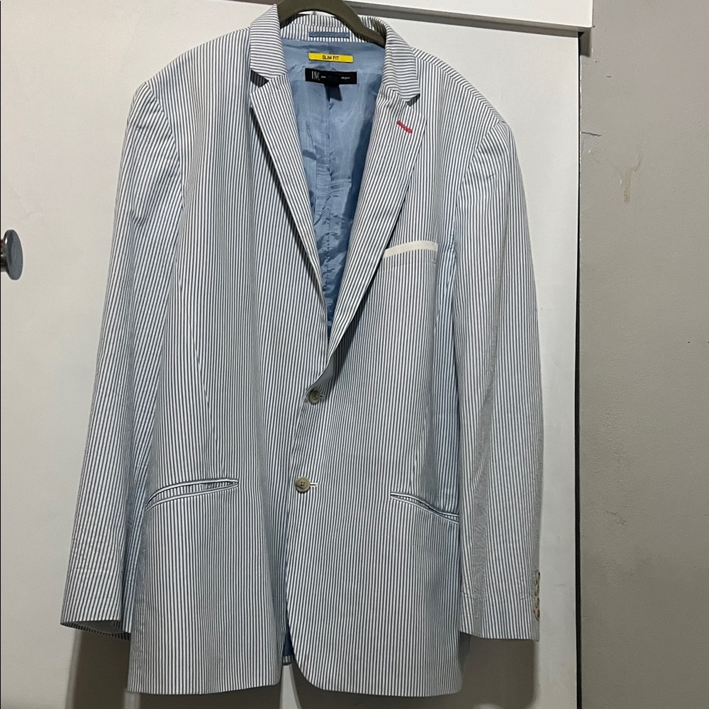 INC International Concepts Light Blue Striped Blazer